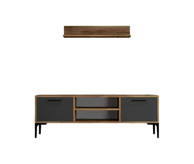 Mueble de televisión Dpiston, Aparador de salón, Mueble bajo para TV, Base de pared equipada, 140x30h48 cm, Nogal y Antr...