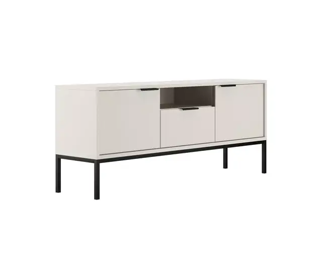 Premium Roble Sólido Mueble TV 135 cm Seattle Blanco Patas negras