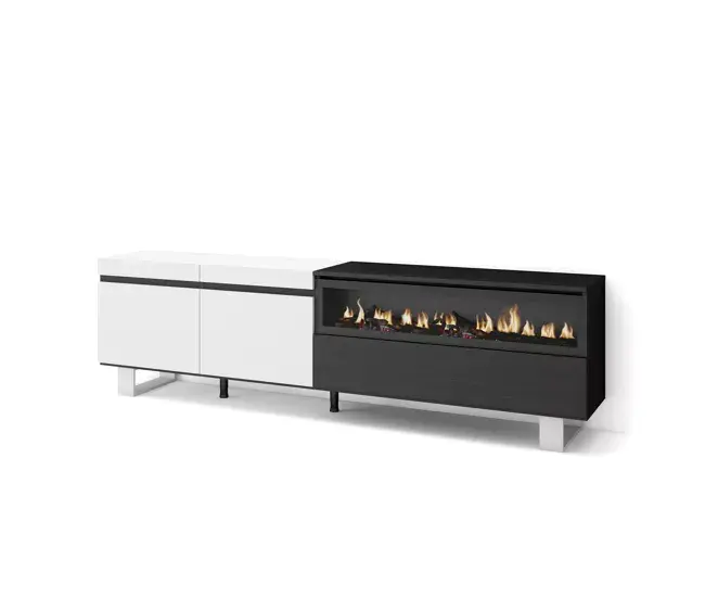 Skraut Home | Mueble TV | Televisión | Muebles de salón, almacenaje | 200x57x35cm | Para TV hasta 80" | Chimenea eléctr...