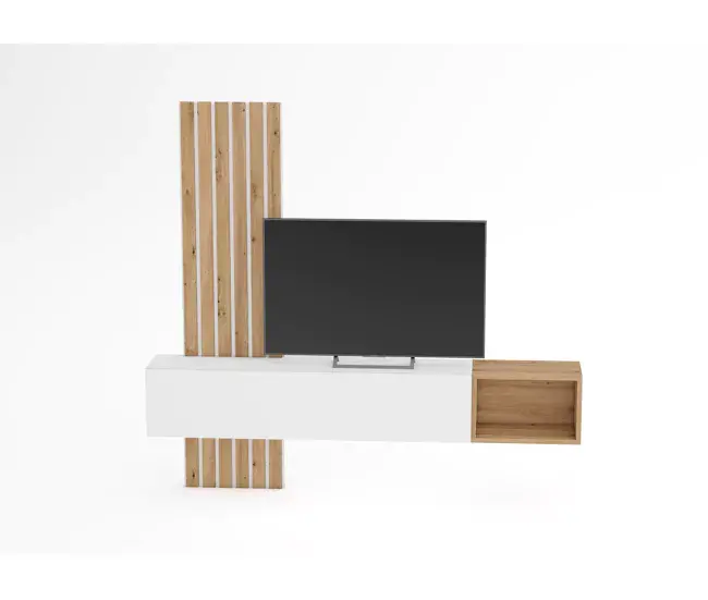 Vitrina Librerí Compacto TV blanco y roble ARAMIS 2.1