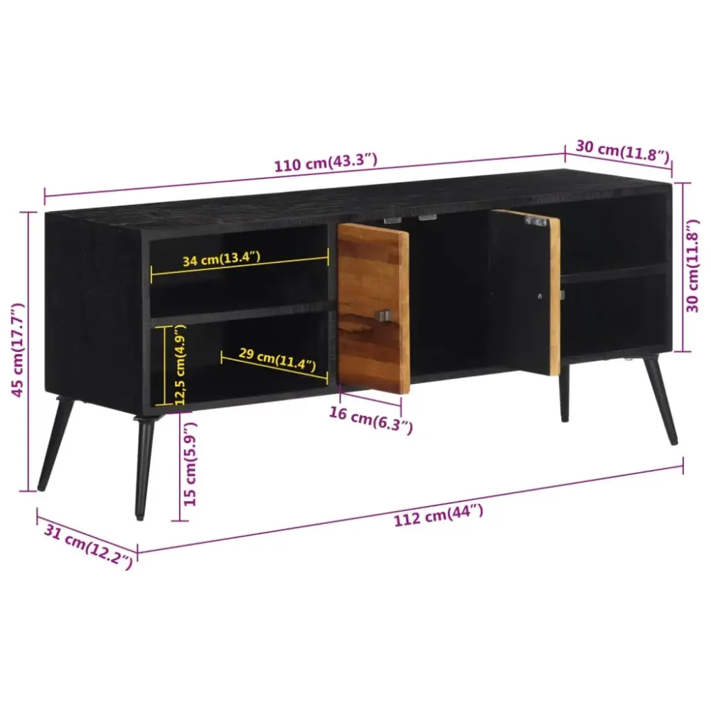 Vitrina Librerí Mueble bajo de TV Márquez 4 módulos + 2 puertas negro/natural
