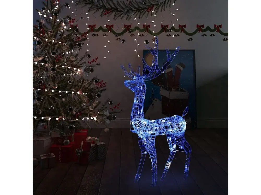 Adorno de reno de Navidad acrílico azul 140 LEDs 120 cm