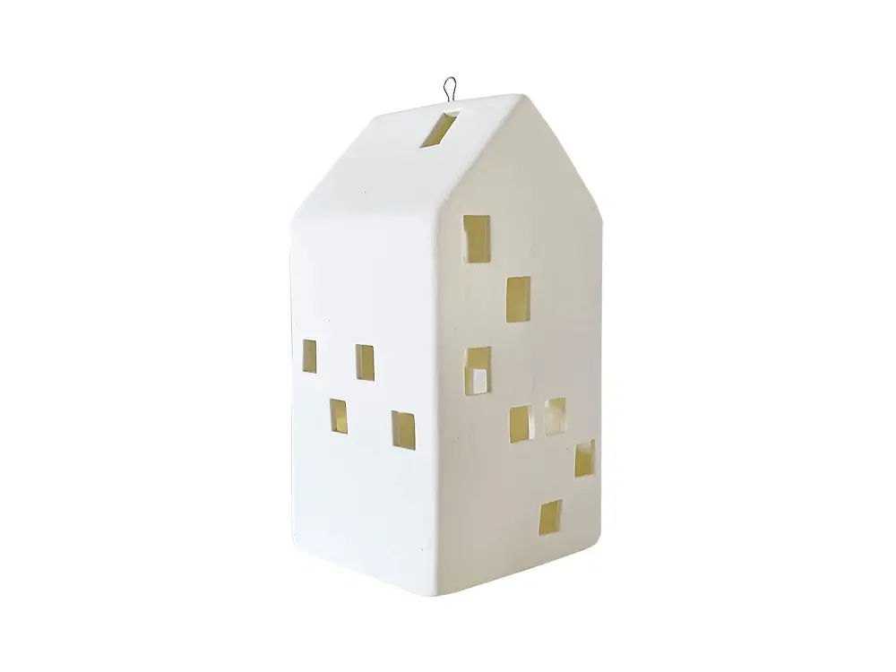 Casita de Cerámica Decoración de Navidad con Luces Blanca para Mesa Chimenea
