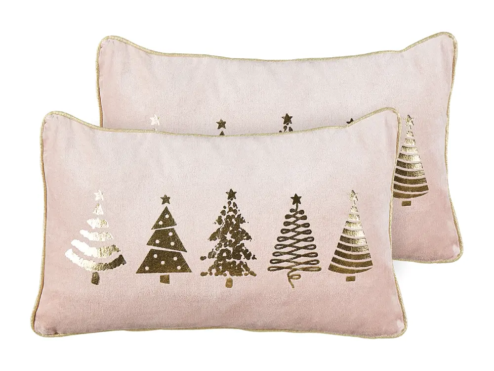 Conjunto de 2 cojines de terciopelo rosa estampado árbol de Navidad 30 x 50 cm ALSOBIA