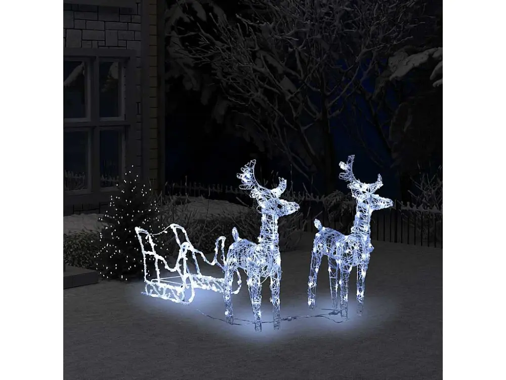 Decoración navideñ renos y trineo acrílico 160 LEDs 130 cm