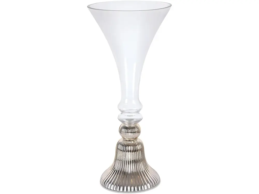 Jarrón alto de 53cm de cristal con pie talla en líneas dorado ronda