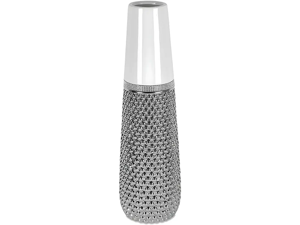 Jarron 50cm redondo blanco plateado puntitos rosalie