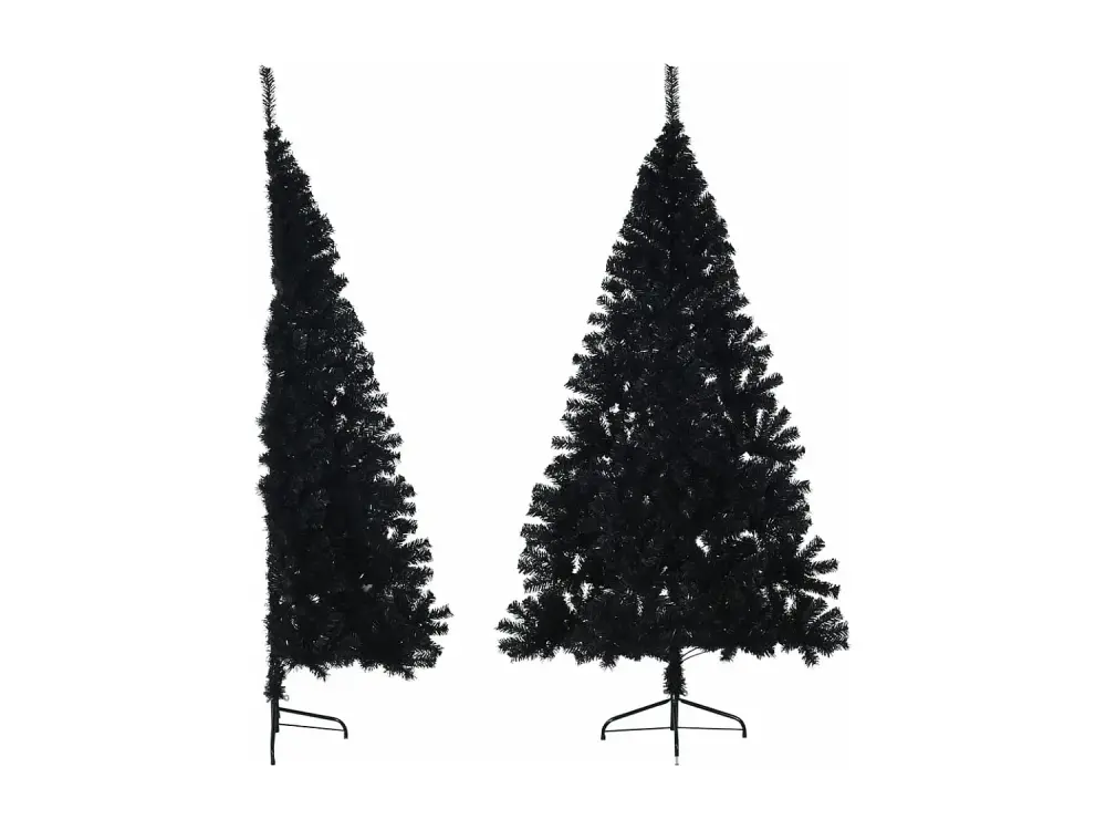 Medio árbol de Navidad artificial con soporte PVC negro 210 cm