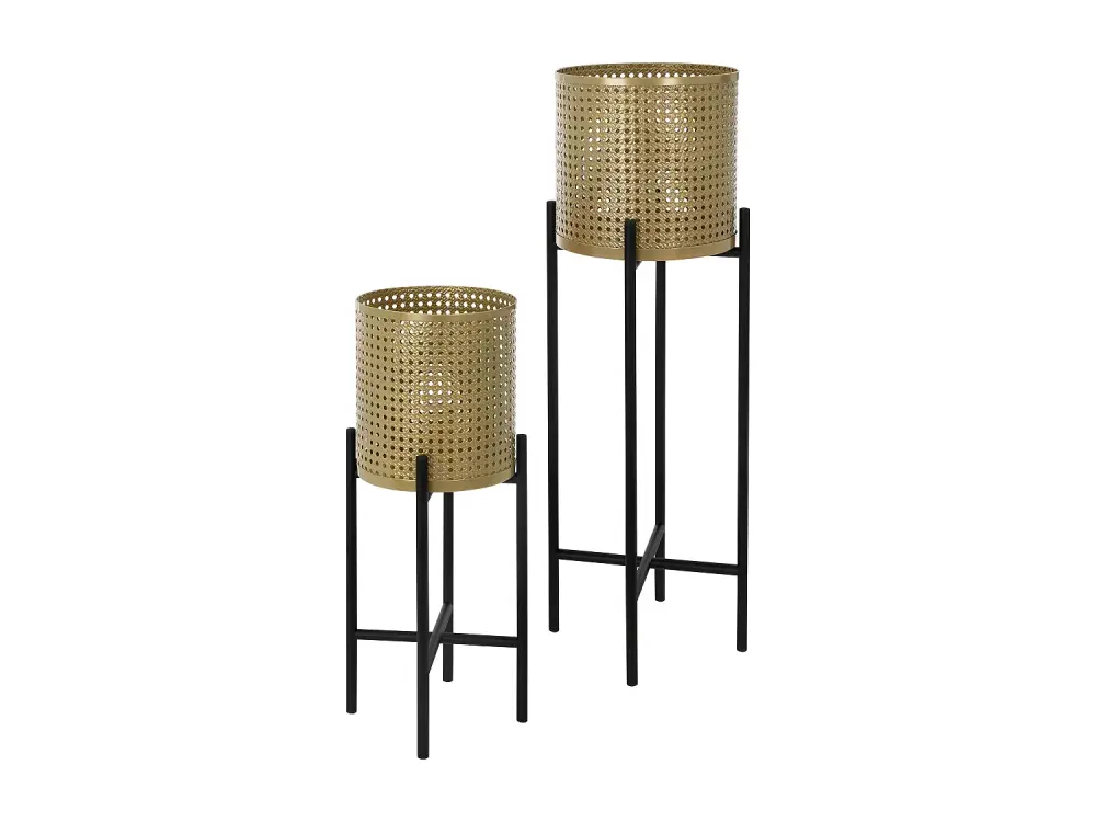 ML-Design florero set de 2 negro y oro 17x17x55/19x19x75,5 cm, de acero, soporte de maceta con jardinera, soporte de plant...