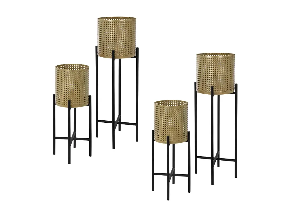 ML-Design florero set de 4 negro-oro 17x17x55/19x19x75,5 cm, de acero, florero con jardinera, soporte de planta de metal, ...