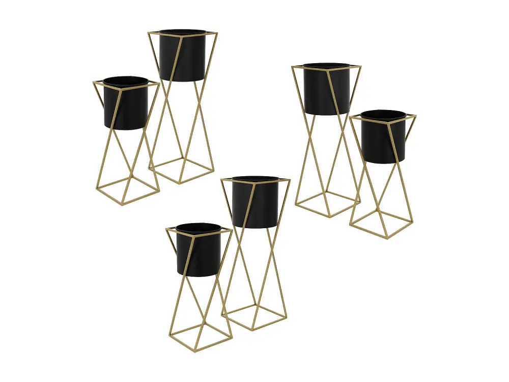 ML-Design juego de 6 maceteros, negro-dorado, 21x21x51/24x24x70,5 cm, acero, macetero con jardinera, macetero de metal, so...