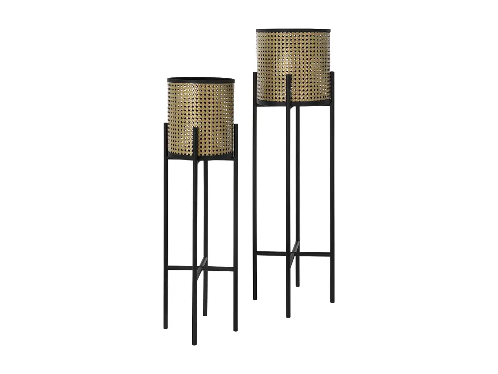 ML-Design set de 2 jardineras negro-oro 16,5x16,5x80,5 cm/19x19x90 cm, acero, jardinera con maceta, jardinera de metal, ja...