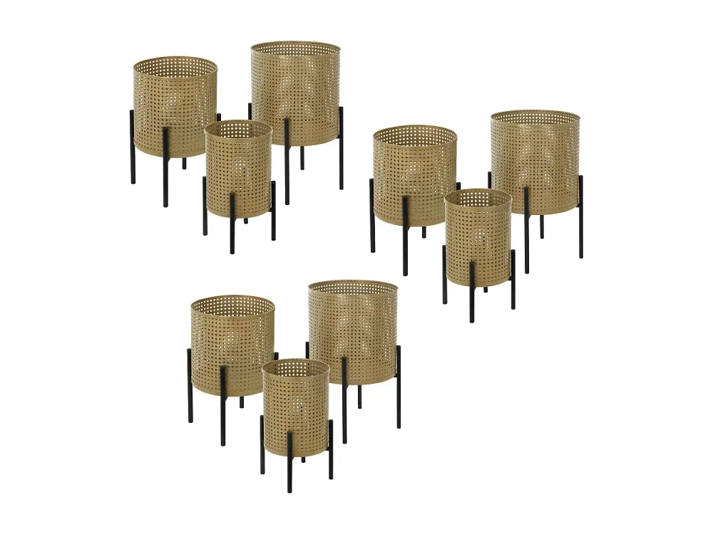 ML-Design set de 9 jardineras negro-oro, de acero, jardinera de metal, jardinera con maceta, jardinera 9 pzs, jardinera de...