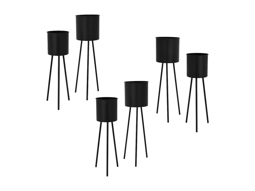 ML-Design set de 6 maceteros, negro, 22x22,5x66 cm/23x26x79 cm, de acero, estructura metálica, 6 piezas, macetero, tabure...