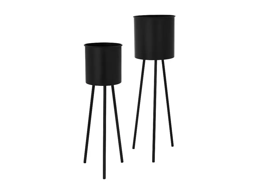 ML-Design set de 2 maceteros, negro, 22x22,5x66 cm/23x26x79 cm, de acero, estructura metálica macetero, soporte de maceta...