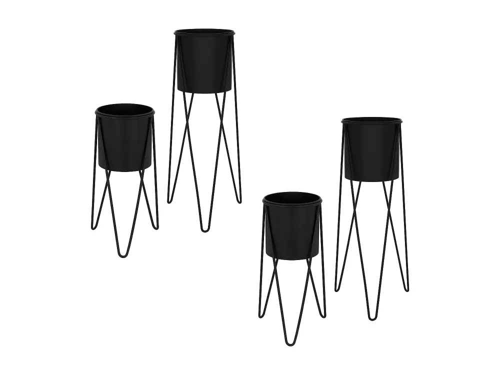 ML-Design set de 4 maceteros, negro, 27x27x48,5 cm/35,5x34x75 cm, de acero, estructura metálica, jardinera, jardinera 4 p...