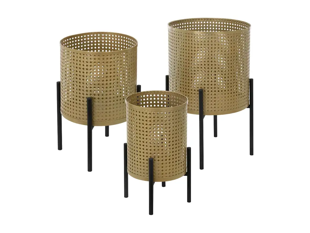 ML-Design set de 3 maceteros negro y dorado, de acero, macetero de metal, macetero con jardinera, soporte para macetero de...