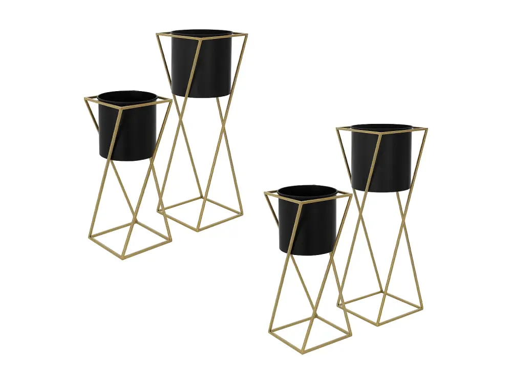 ML-Design set de 4 maceteros, negro-dorado, 21x21x51/24x24x70,5 cm, acero, macetero con jardinera, macetero de metal, jard...