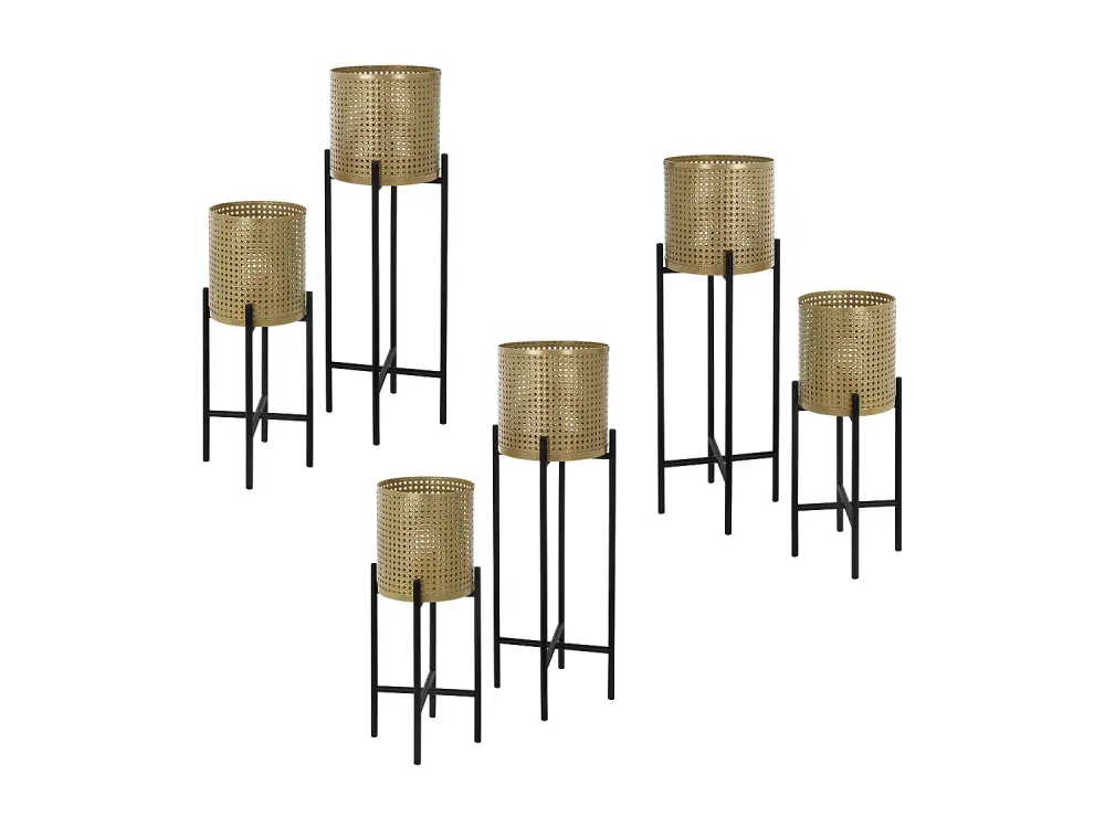 ML-Design set de 6 maceteros negro-oro 17x17x55/19x19x75,5 cm, de acero, macetero con jardinera, macetero de metal, porta-...
