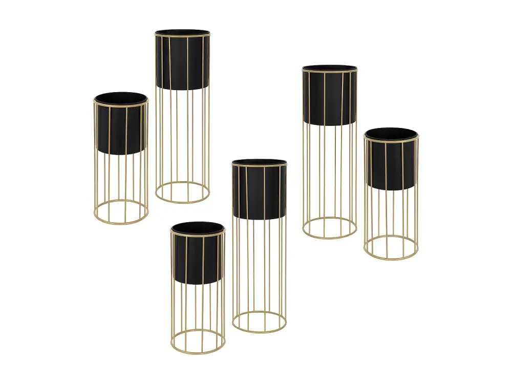 ML-Design soporte de la flor del juego de 6, negro-oro, 21x46.7/24x70.5 cm, redondo, acero, soporte de la maceta con el pl...
