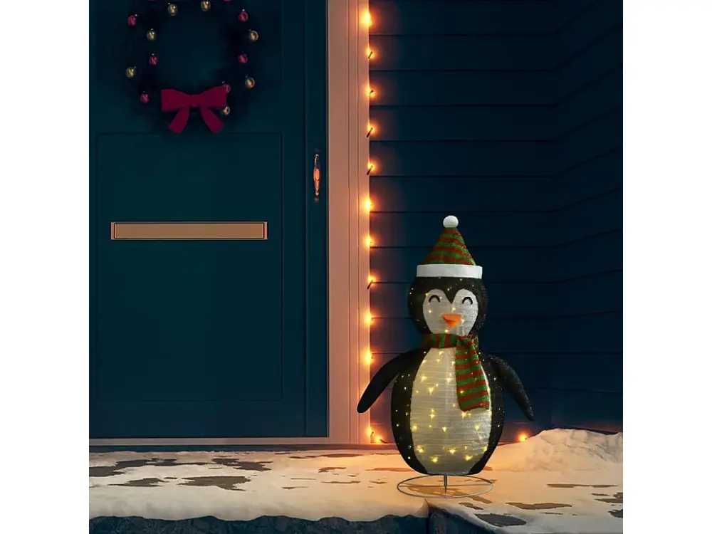 Pingüino de Navidad decorativo con LED tela lujosa 90 cm