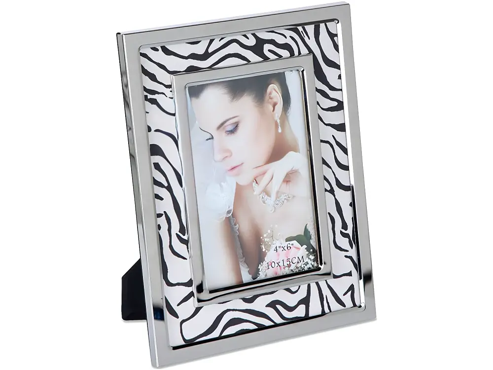 Portafoto 10*15 cebra blanco y negro metal plateado