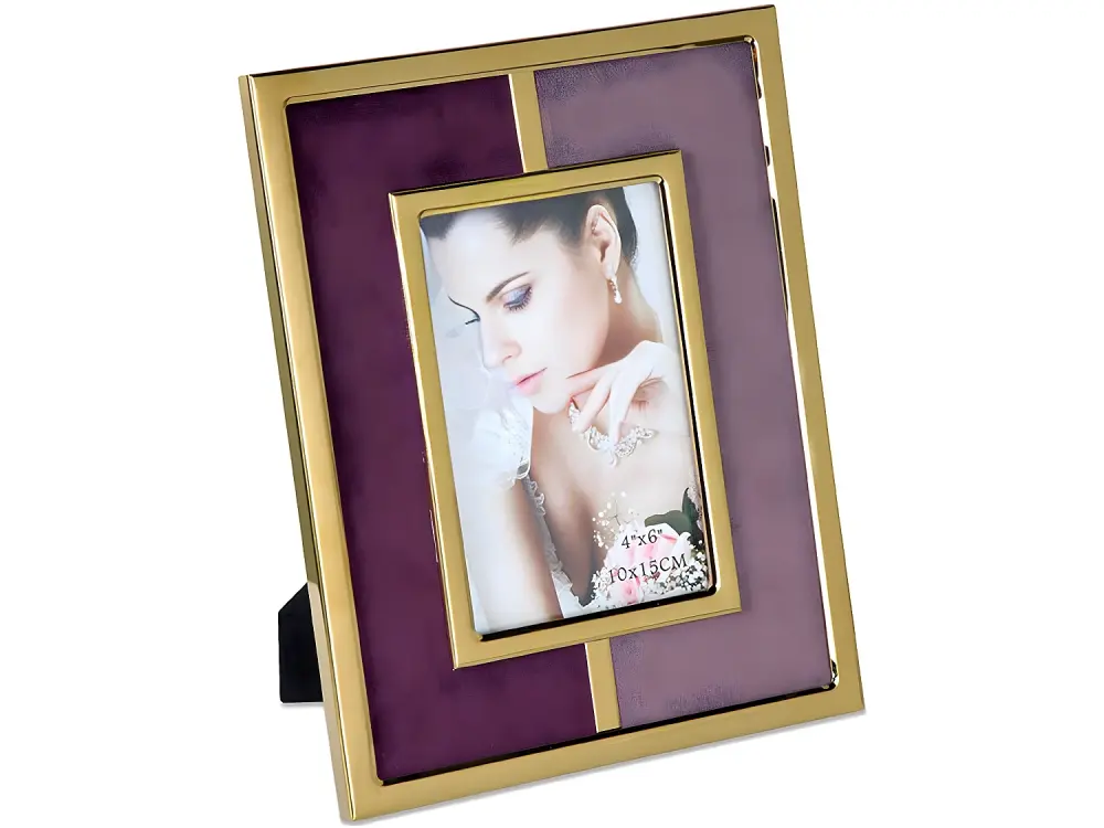 Portafoto 10*15 terciopelo bicolor granate metal dorado