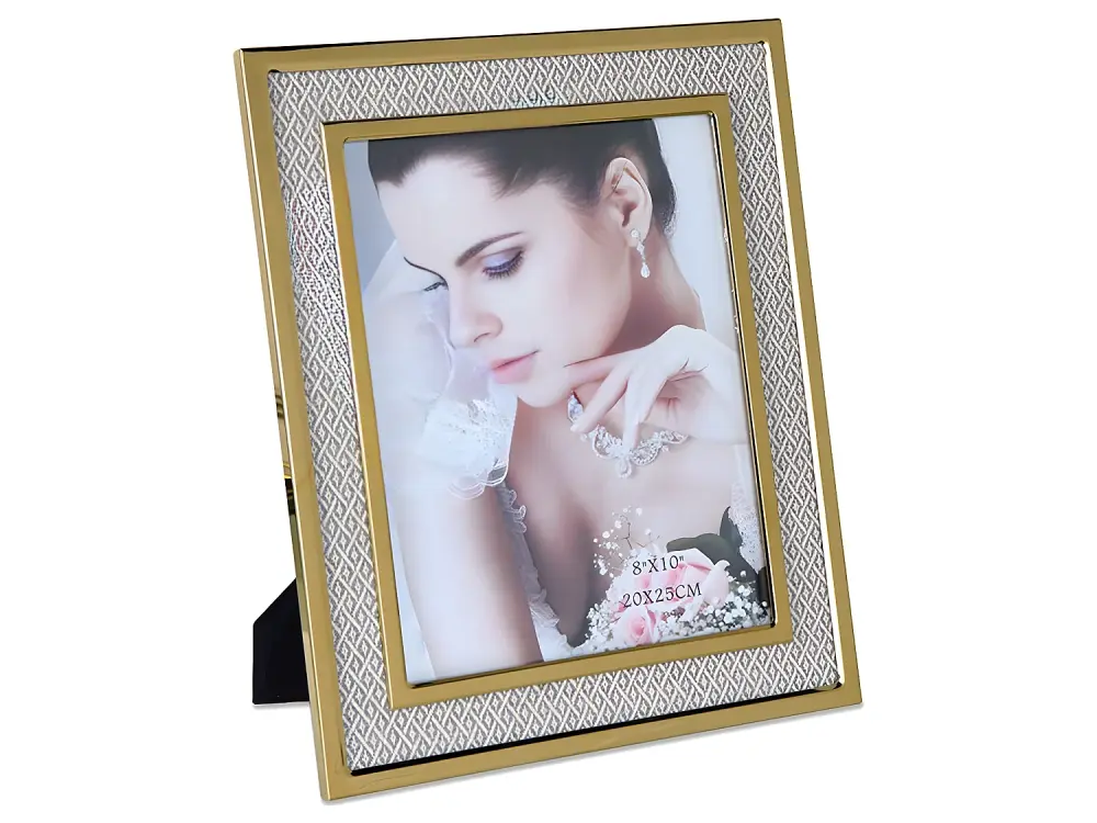 Portafoto 20*25 tela rombos beige metal dorado