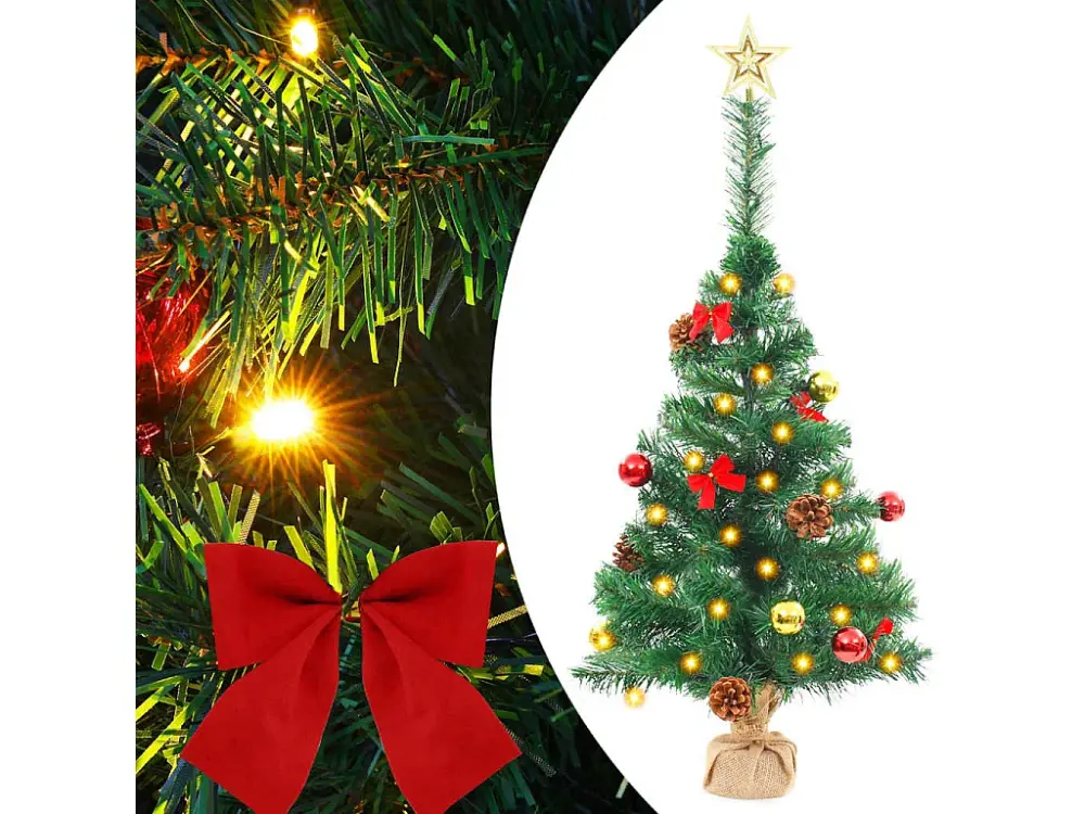Árbol de Navidad artificial con bolas y luces LED verde 64 cm