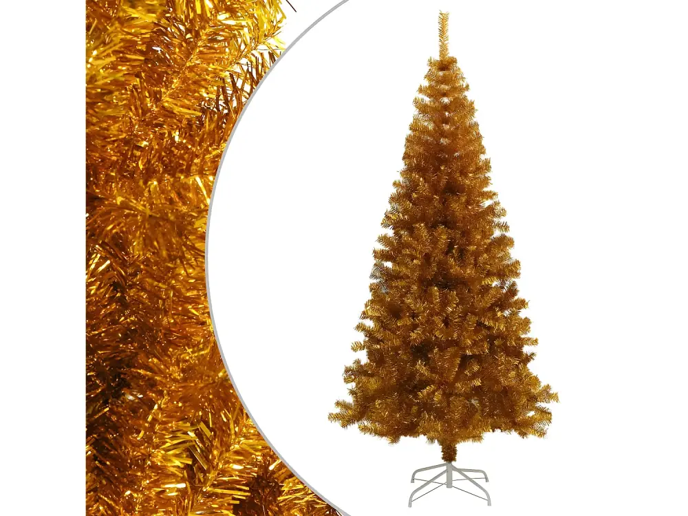 Árbol de Navidad artificial con soporte Oro 210 cm PET