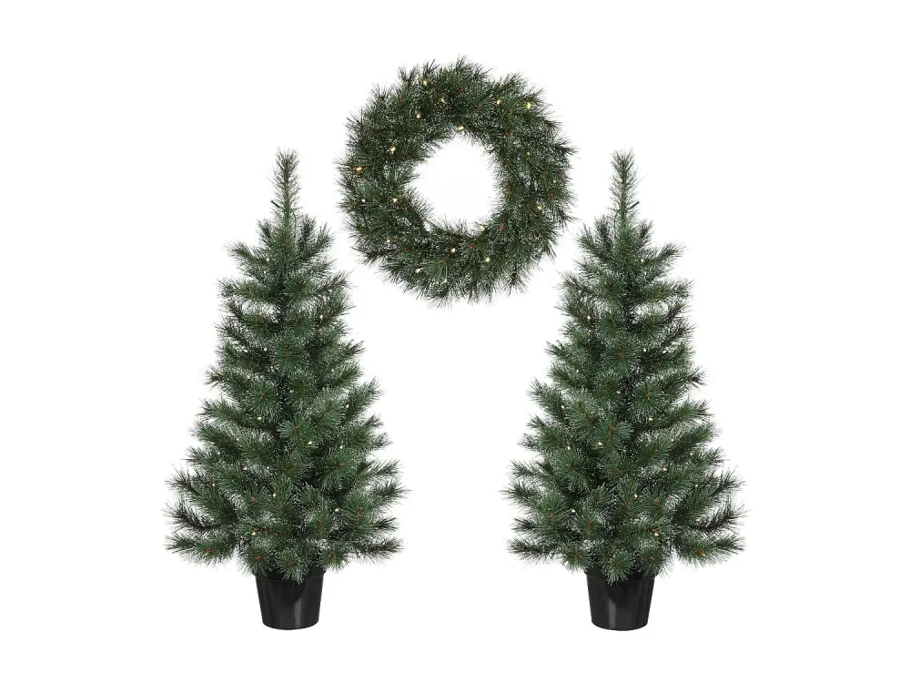 Árbol de Navidad artificial y corona de PVC Hardneedle - Ø45 x 90 - Verde escarcha - GLENDON