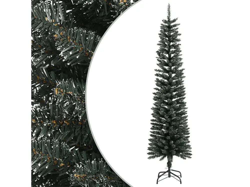 Árbol Navidad artificial estrecho con soporte PVC verde 210 cm