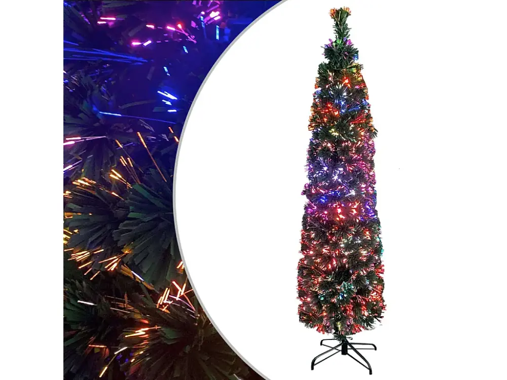 Árbol Navidad artificial estrecho soporte fibra óptica 150 cm