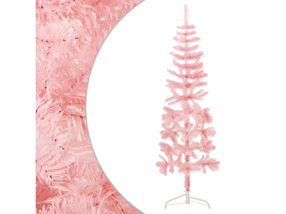 Árbol de Navidad artificial medio fino con soporte Rosa 180 cm