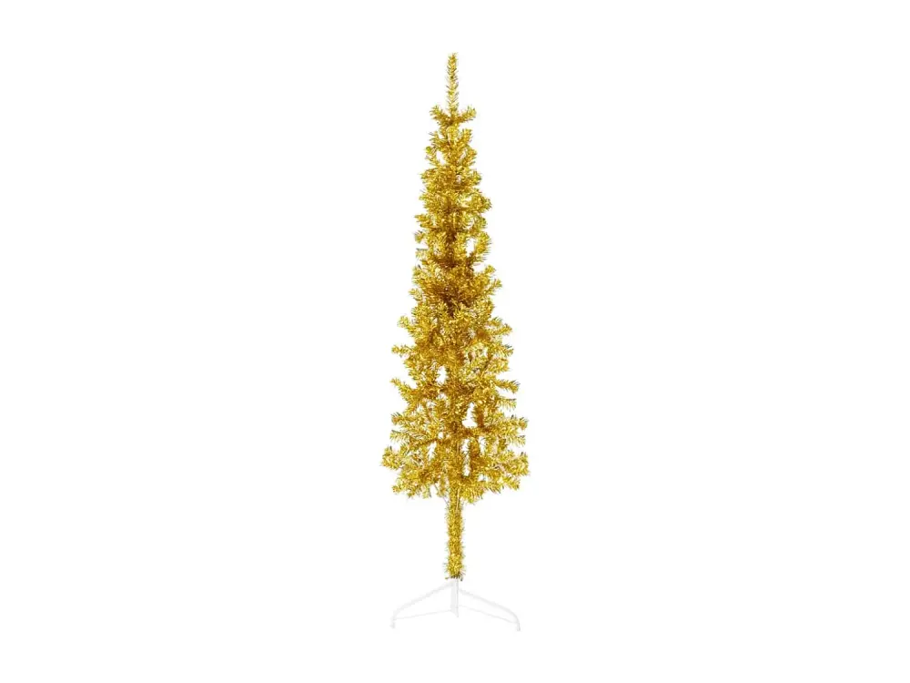 Árbol de Navidad Artificial Medio Fino con Soporte Dorado 150cm