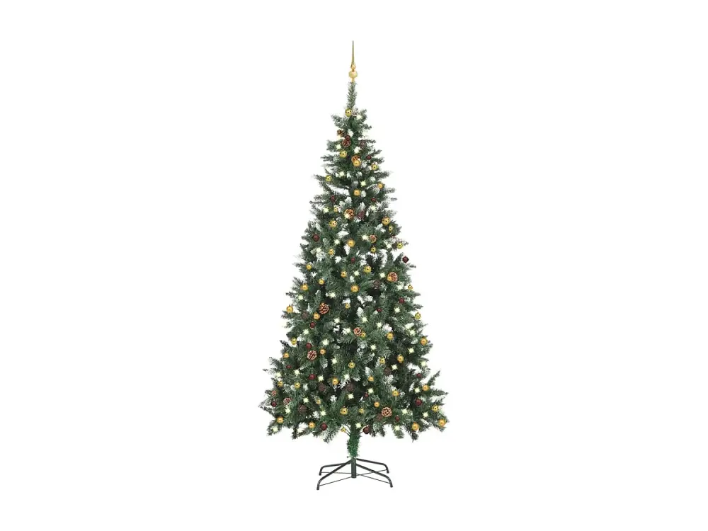 Árbol de Navidad artificial preiluminado y bolas de 210 cm.