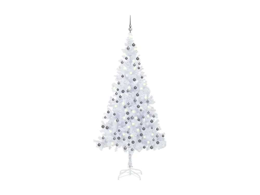 Árbol de Navidad artificial preiluminado y bolas L 240 cm blanco