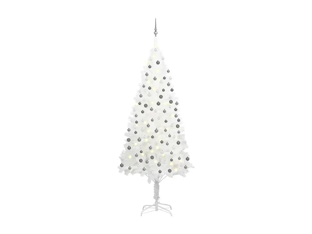 Árbol de Navidad artificial preiluminado y bolas blancas 240 cm