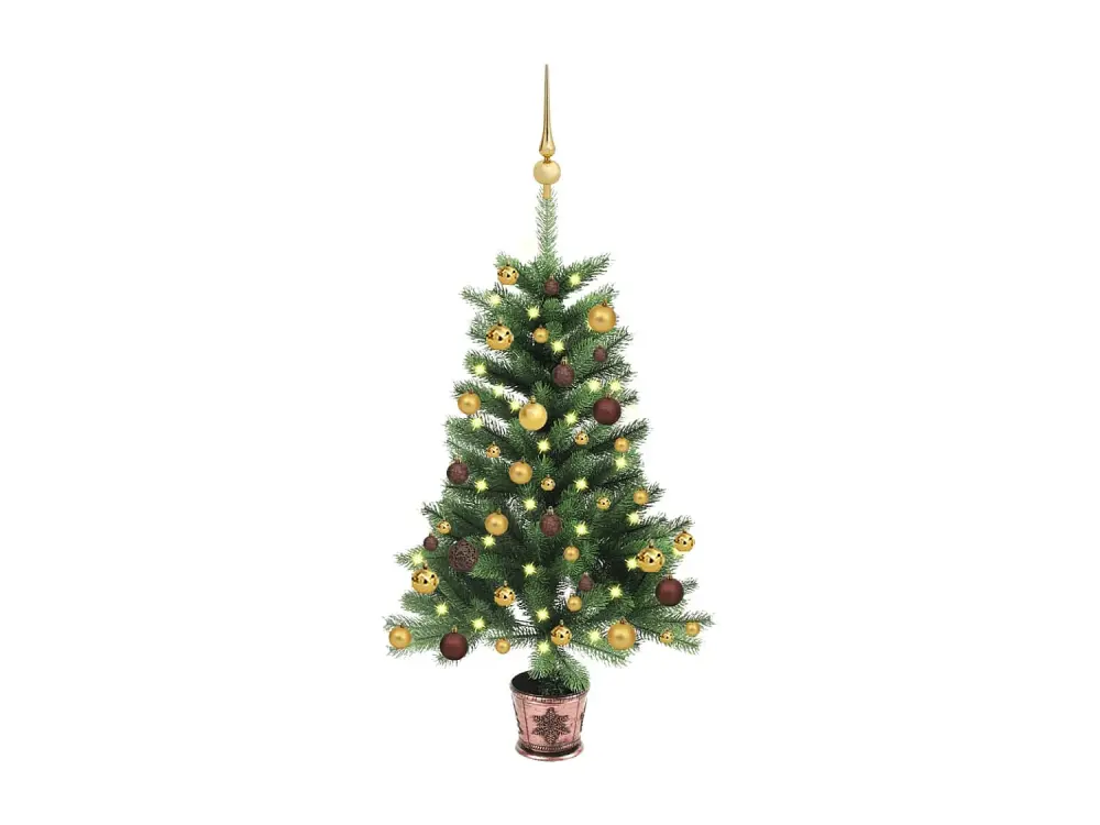 Árbol de Navidad artificial preiluminado y bolas de 90 cm verde