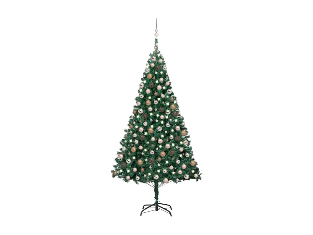Árbol de Navidad artificial preiluminado y bolas verdes 240 cm