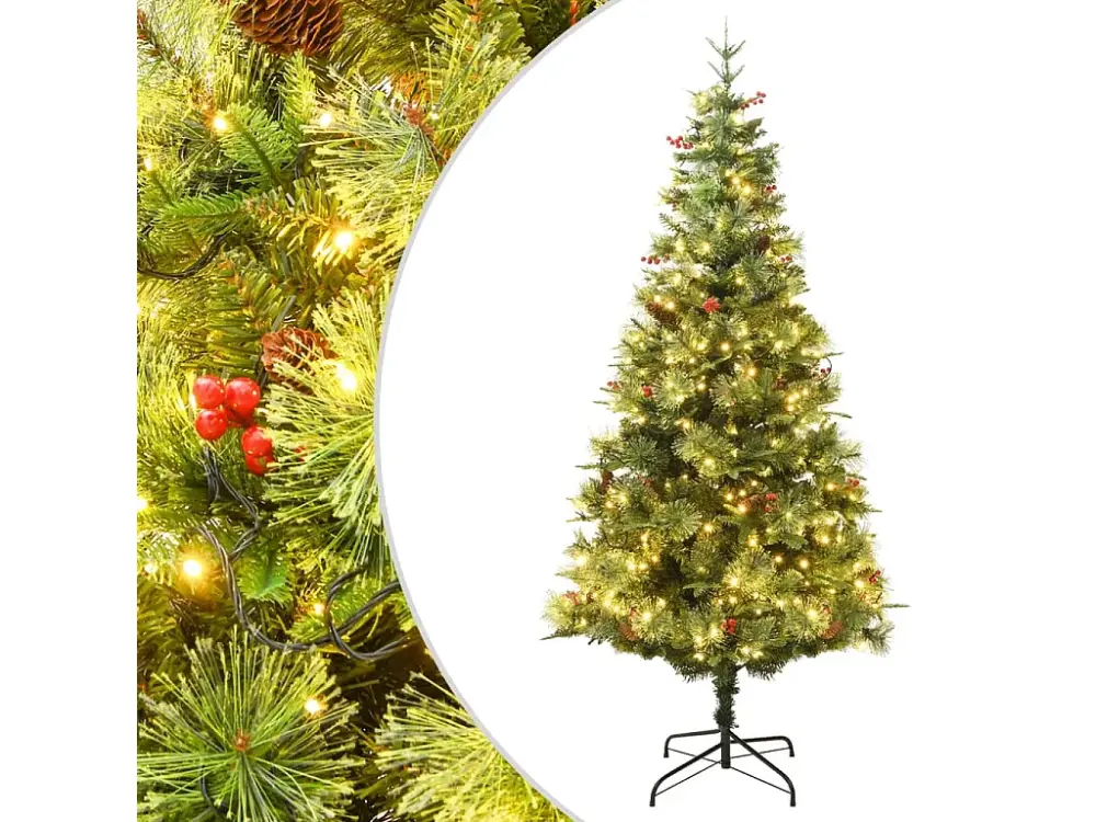 Árbol de Navidad con LED y piñas verde PVC y PE 120 cm
