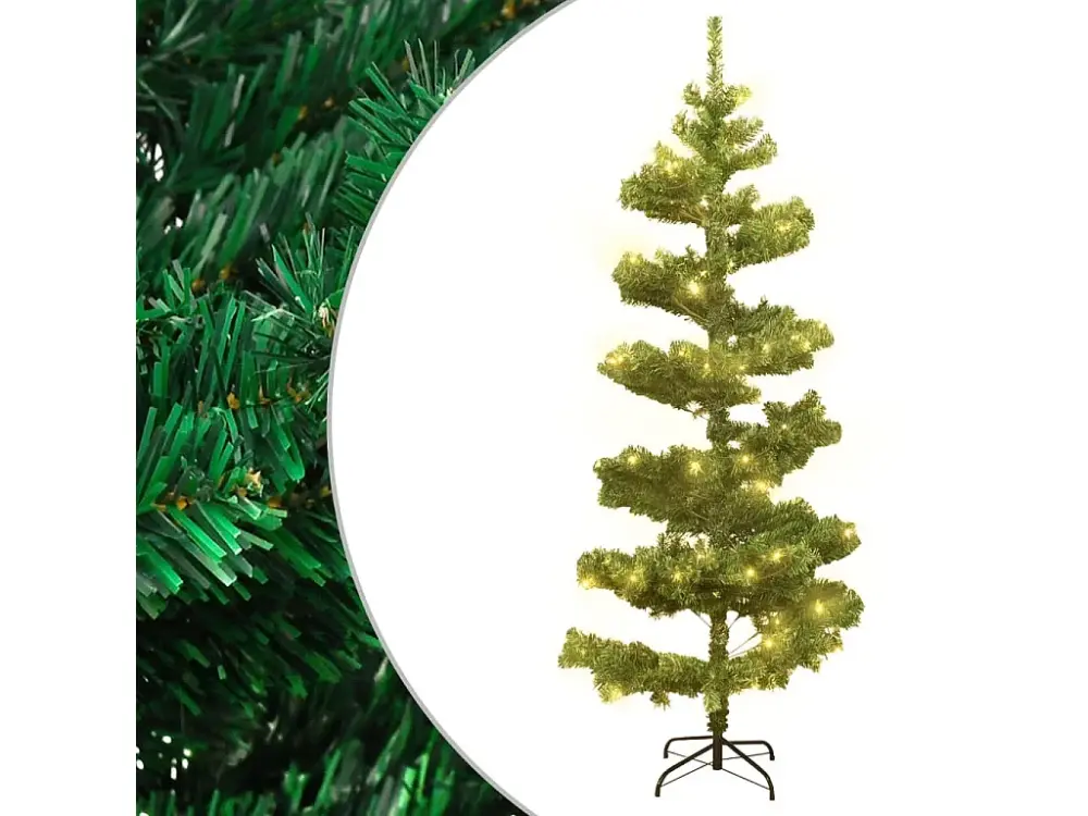 Árbol de Navidad en espiral con luces y soporte verde 180 cm