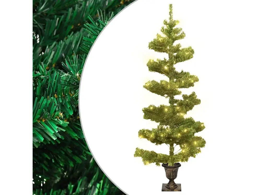 Árbol de Navidad preiluminado con luces y macetero verde 120 cm