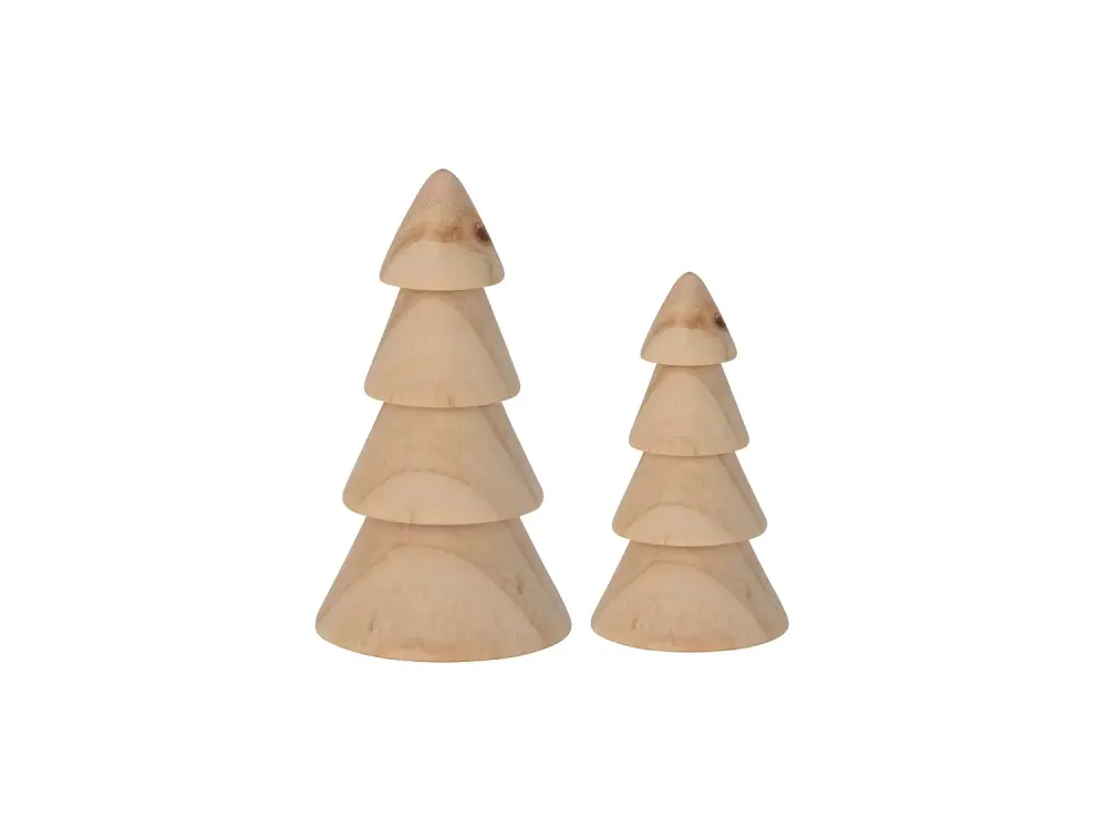 Set de 2 Pequeños Árboles de Navidad de Madera Natural Marrón Decoraciones de Navidad Idea de Regalo