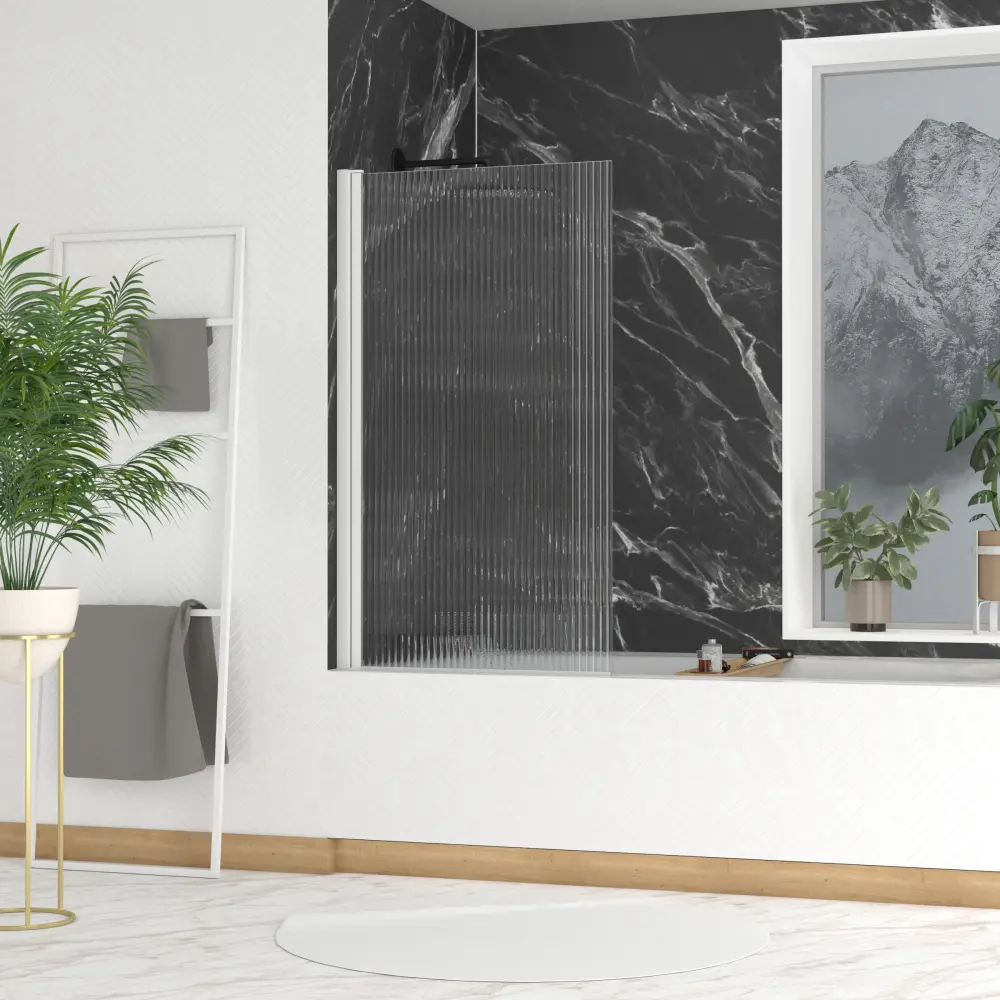 Mampara de bañera 80x140cm - perfil blanco - cristal templado ondulado 5mm