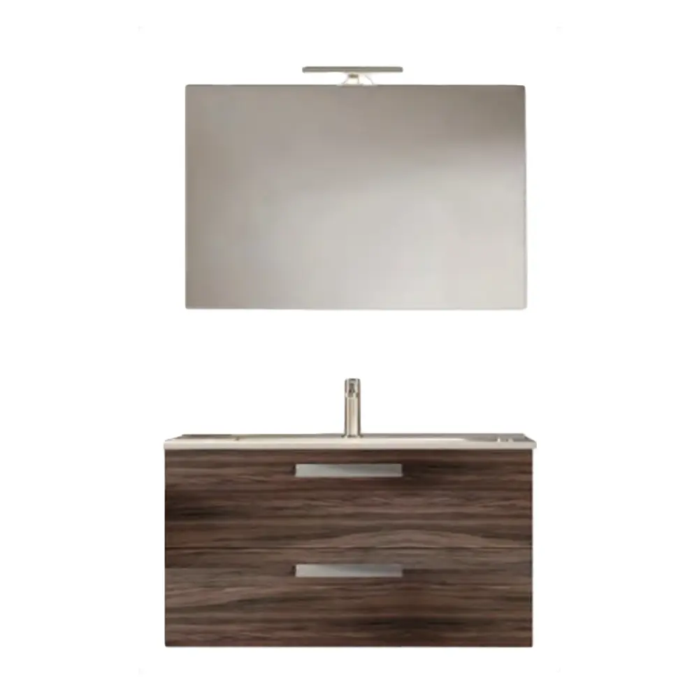 Mobile bagno sospeso con base, lavabo e specchiera con Led modello Clara 105 - Olmo Caffé