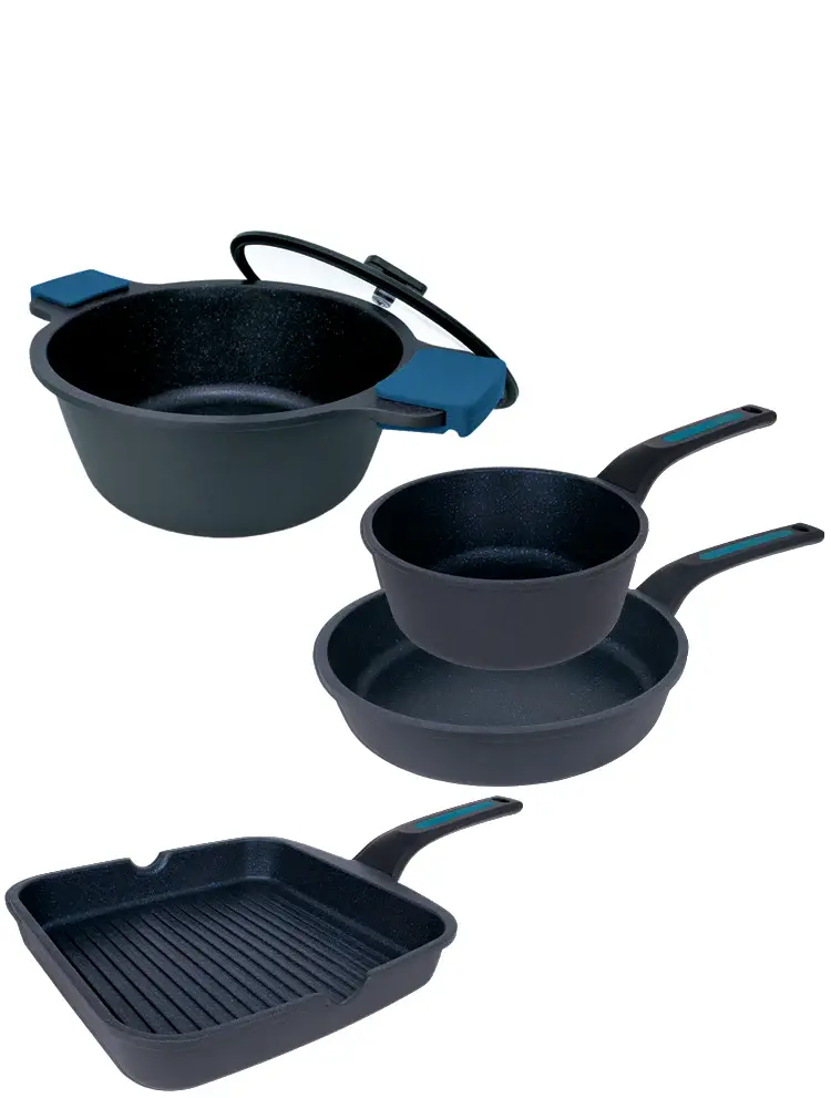 Set de cuisine 4 pièces (poêle, casserole, grill et cocotte)
