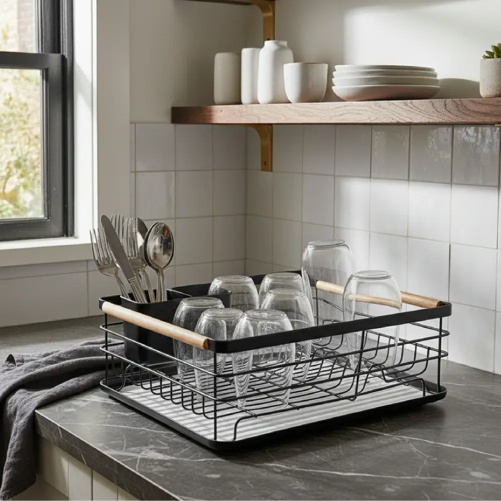 Secaplatos Escurridor 1 Nivel Acero Inox Negro Simplit