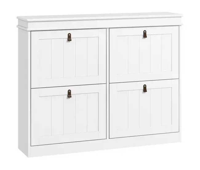 HOMCOM Mueble Zapatero Blanco Zapatero Apretado con 4 Puertas Abatibles y Estantes Ajustables para 20 Pares de Zapatos Ant...