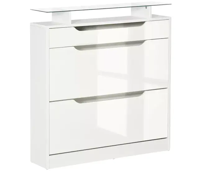 HOMCOM Mueble Zapatero de 2 Puertas Zapatero Delgado para 16 Pares de Zapatos con Cajón Estante Abierto y Encimera de Vid...